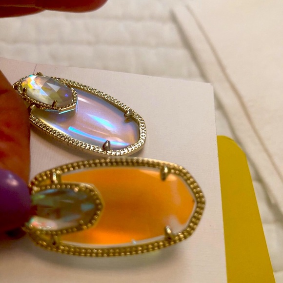 NWT Kendra Scott RARE Emmy Earrings Double Dichroic Yellow Gold GORGEOUS! - Picture 12 of 15